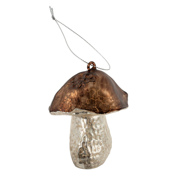 Blown Glass Mushroom Ornament | Brown