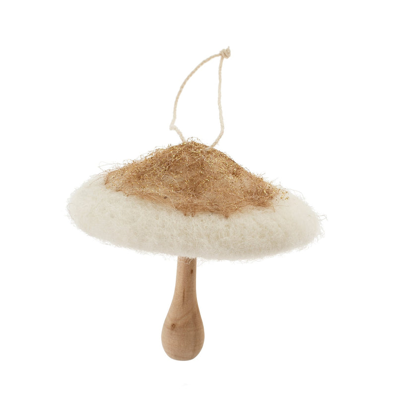 Felt Mushroom Ornament | Brown & White