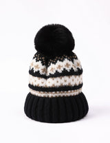 Pattern Knit Pom Beanie | Black