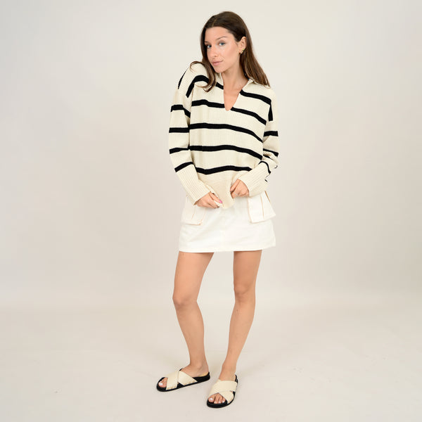 Anfisa Stripe Pullover | White Beach - FINAL SALE