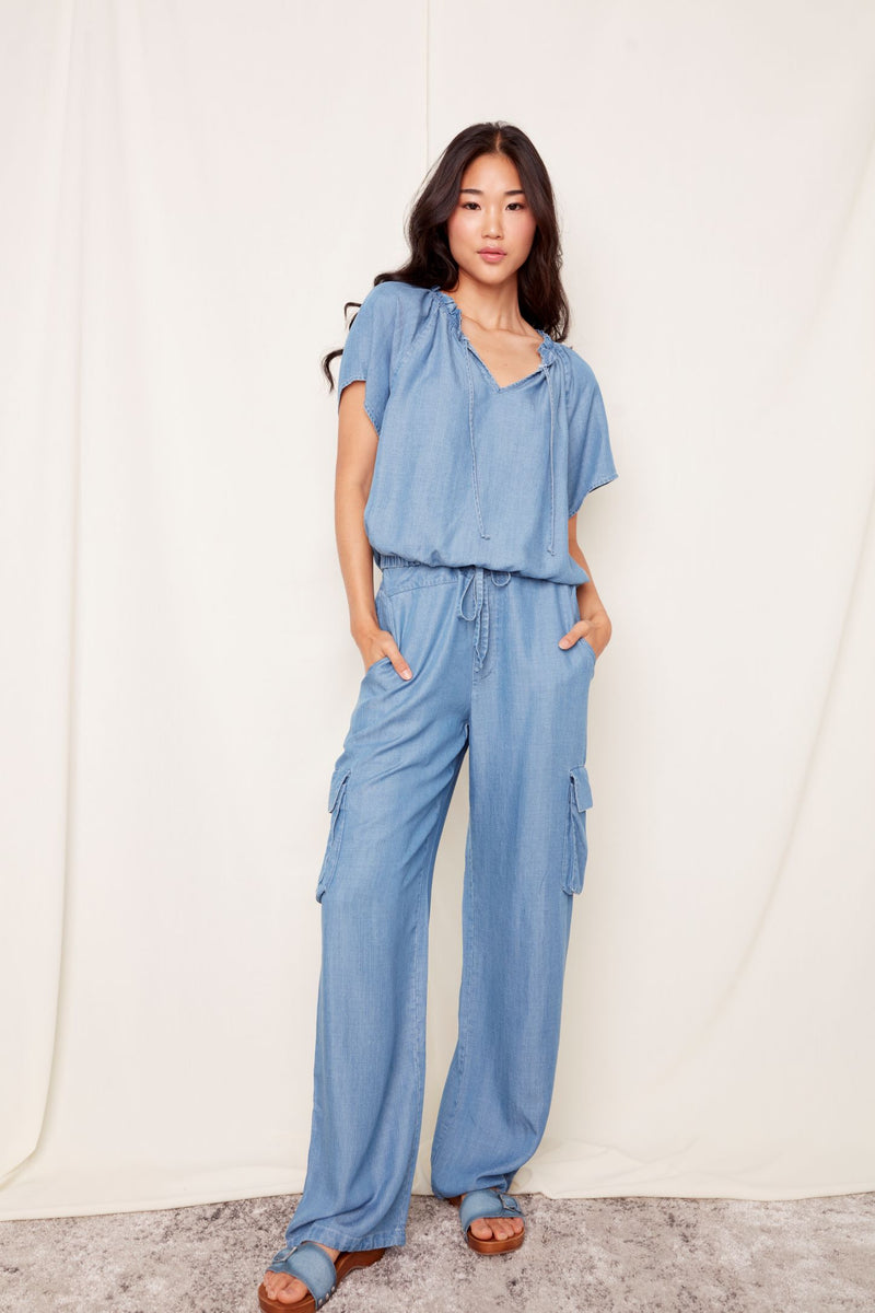 Stacia Cargo Pants | Mid Blue Denim - FINAL SALE