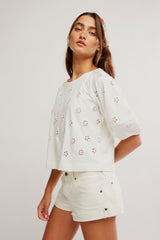 Jessie Eyelet Tee | Whisper White