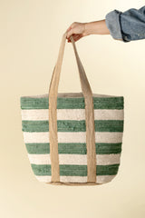 Beach Stripe Basket Tote | Seagreen