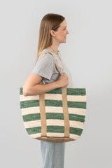 Beach Stripe Basket Tote | Seagreen