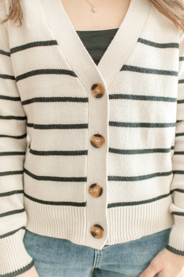 Matab Cardigan | White Beach & Black Stripe