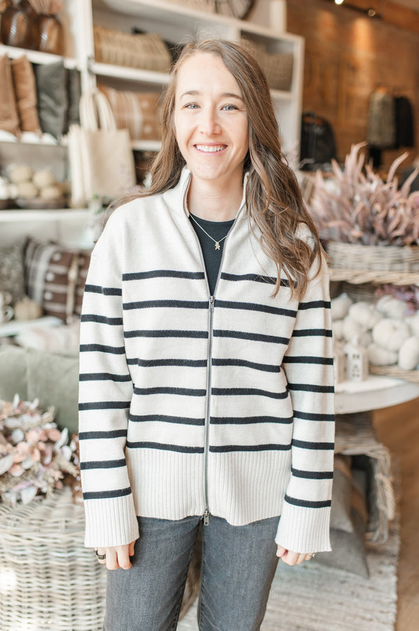 Dalilah Cardigan | Oatmeal Stripe - FINAL SALE