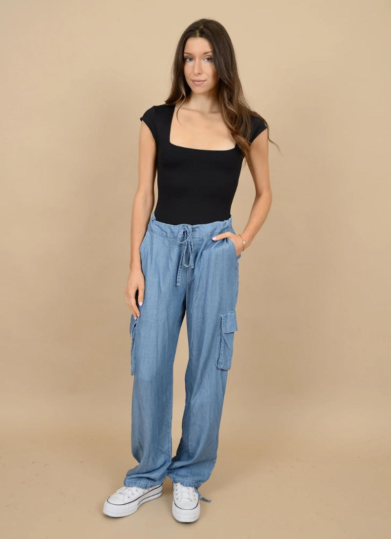 Stacia Cargo Pants | Mid Blue Denim - FINAL SALE