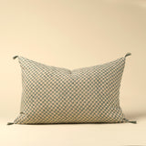 Blue Check Block Print Cushion | 16x24