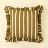 Block Print Stripe Ruffle Pillow 20x20 | Olive