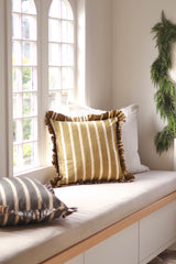 Block Print Stripe Ruffle Pillow 20x20 | Olive