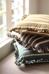 Block Print Stripe Ruffle Pillow 20x20 | Olive