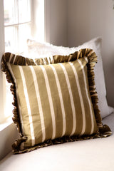 Block Print Stripe Ruffle Pillow 20x20 | Olive