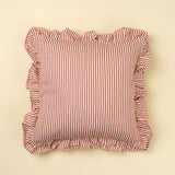 Red Ticking Ruffle Pillow | 20x20