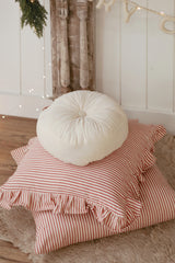 Red Ticking Ruffle Pillow | 20x20