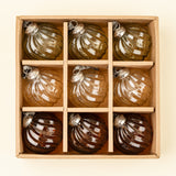Set of 9 Holiday Baubles | Olive, Pale Gold, Brown