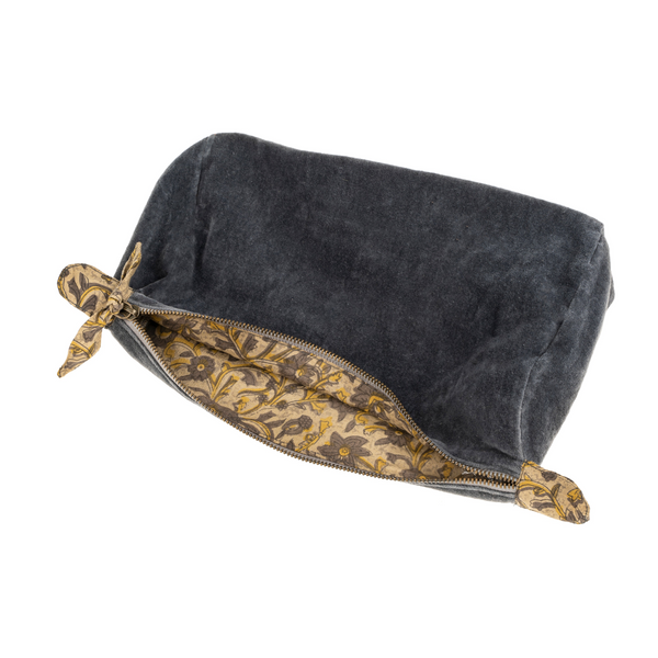 Block Print Lined Velvet Pouch | Blue Graphite