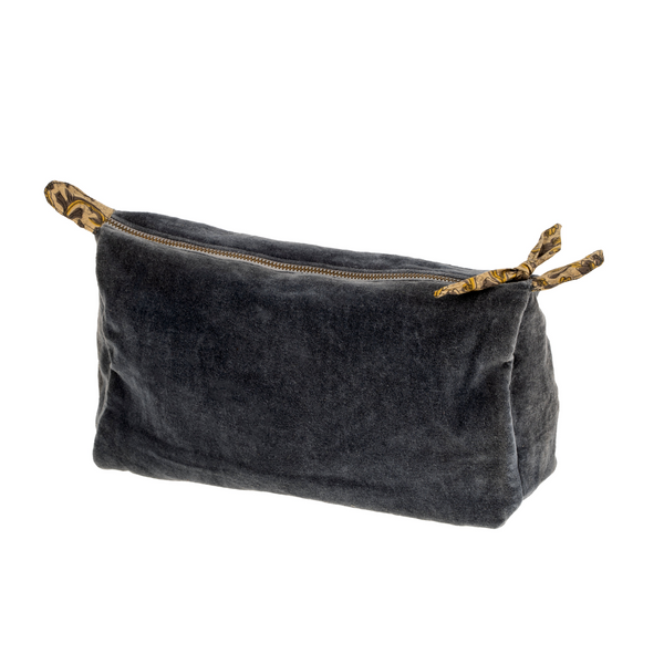 Block Print Lined Velvet Pouch | Blue Graphite