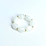 Flat Oval Stone Acrylic Bracelet | White Marble