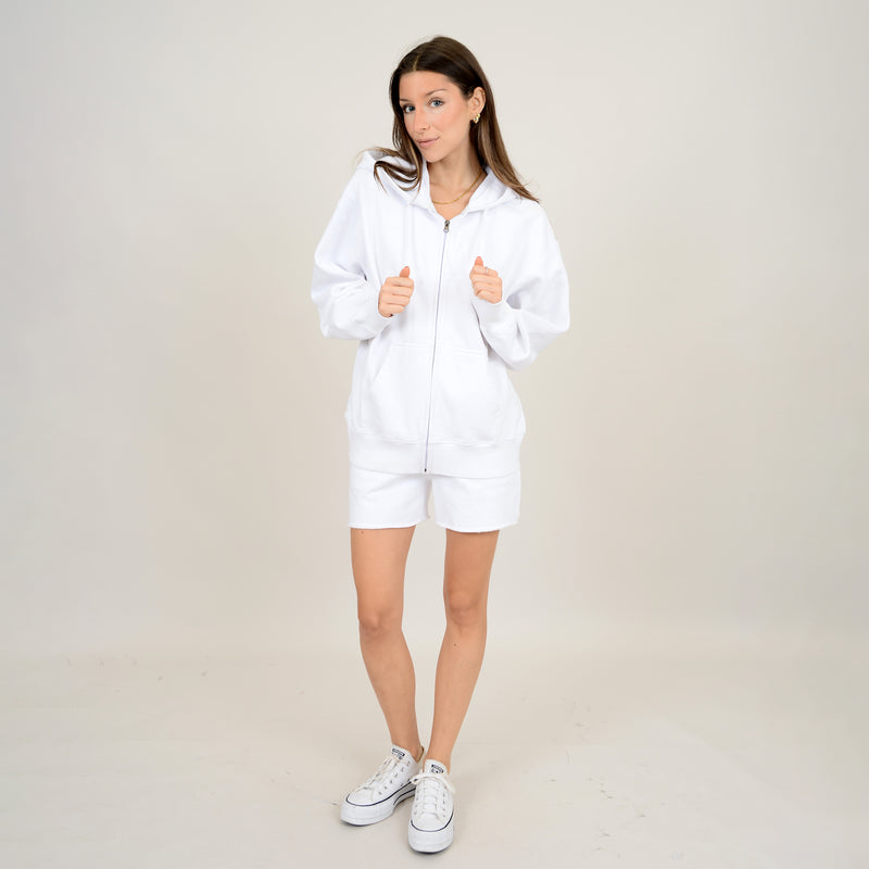 Hollie Fleece Zip Up | White - FINAL SALE