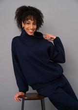 Celestine Fleece Mock Neck Pullover | Navy