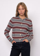 Harrison Striped Cardigan | Heather Grey & Maroon