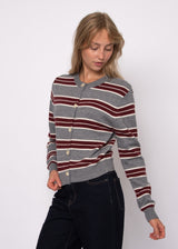 Harrison Striped Cardigan | Heather Grey & Maroon