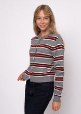 Harrison Striped Cardigan | Heather Grey & Maroon