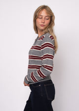 Harrison Striped Cardigan | Heather Grey & Maroon