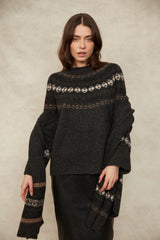 Gala Pullover Sweater w/ Scarf | Grey