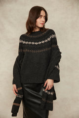 Gala Pullover Sweater w/ Scarf | Grey