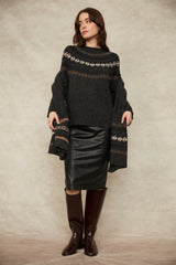 Gala Pullover Sweater w/ Scarf | Grey