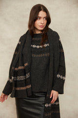 Gala Pullover Sweater w/ Scarf | Grey