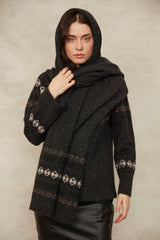 Gala Pullover Sweater w/ Scarf | Grey