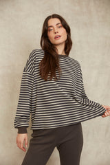 Colbert Striped Cozy Waffle Top | Coal