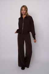 Mauritz Pinstripe Soft Knit Zip Up | Brown