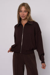 Mauritz Pinstripe Soft Knit Zip Up | Brown