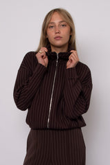 Mauritz Pinstripe Soft Knit Zip Up | Brown