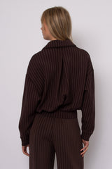 Mauritz Pinstripe Soft Knit Zip Up | Brown