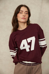 Olympia 47 Top | Burgundy & Ecru
