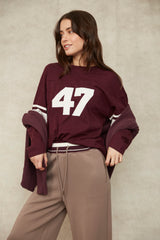 Olympia 47 Top | Burgundy & Ecru