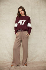 Olympia 47 Top | Burgundy & Ecru