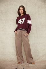 Olympia 47 Top | Burgundy & Ecru