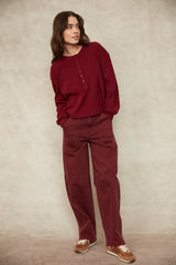 Henry Cozy Waffle Henley Top | Deep Burgundy