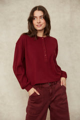 Henry Cozy Waffle Henley Top | Deep Burgundy