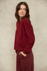 Henry Cozy Waffle Henley Top | Deep Burgundy