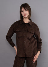 Sadina Faux Suede Shirt | Deep Brown