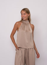 Lysell Satin Halter Top | Taupe