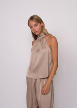 Lysell Satin Halter Top | Taupe