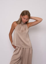 Lysell Satin Halter Top | Taupe