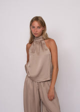 Lysell Satin Halter Top | Taupe